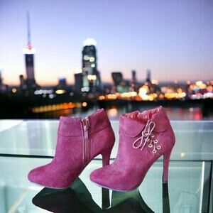 TOP Moda Zip-Up High Heel Suede Burgundy Wine Ankle Booties Women’s Size 6.5 EUC